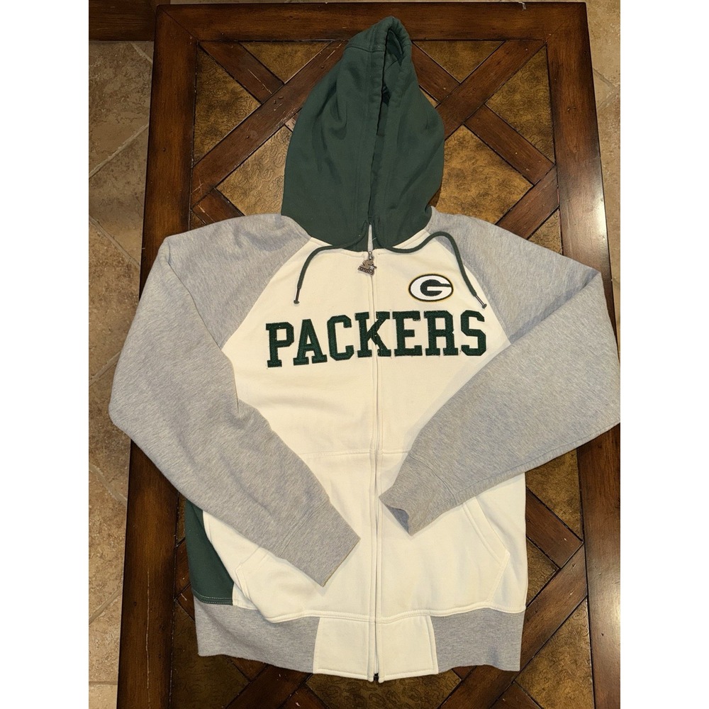 VTG Starter Green Bay Packers Sweatshirt Men's Large‎ Grey Full Zip Hooded
